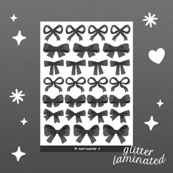 Coquette Bows - Black - Post Coquette Bows Glitter Sticker Sheet