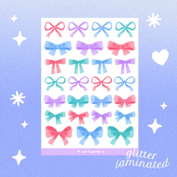 Coquette Bows - Mixed Colors - Post Coquette Bows Glitter Sticker Sheet