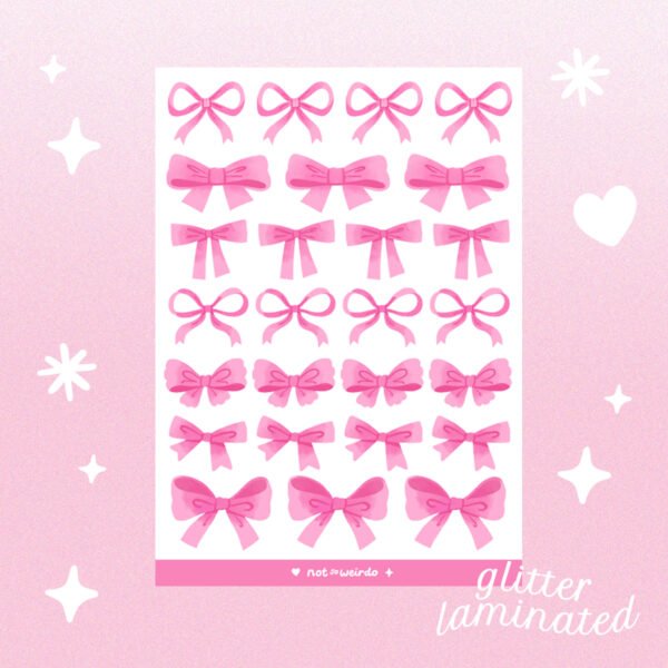 Coquette Bows - Pink - Post Coquette Bows Glitter Sticker Sheet