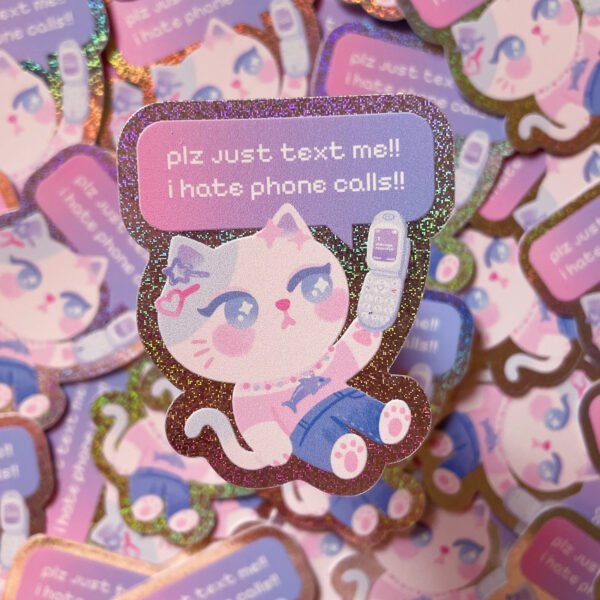 Holo - Plz Just Text Me Pichi & Rika Premium Holographic Stickers